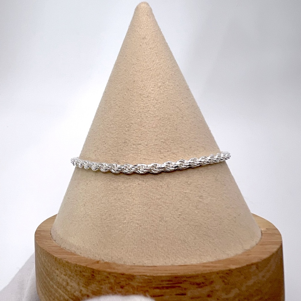 7” .925 Sterling Silver 3mm Rope Chain Bracelet - Picture 6 of 9